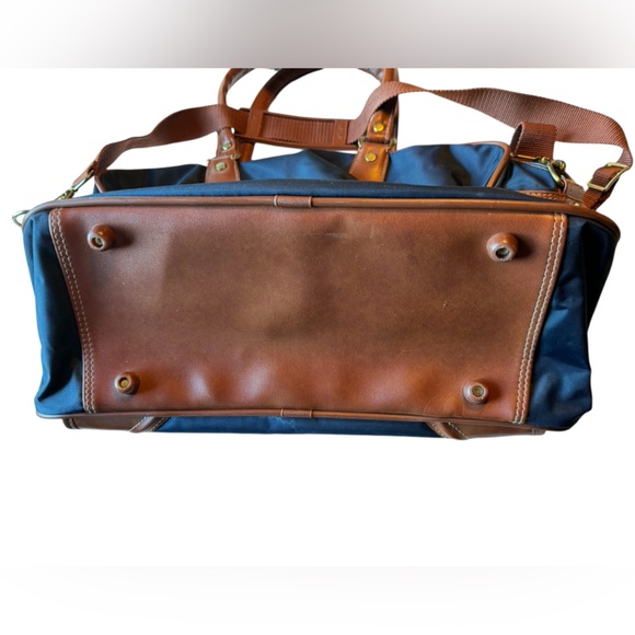 Vintage 80s Jaguar Navy Blue Brown Weekender Overnighter Duffel Bag Travel - Picture 3 of 12